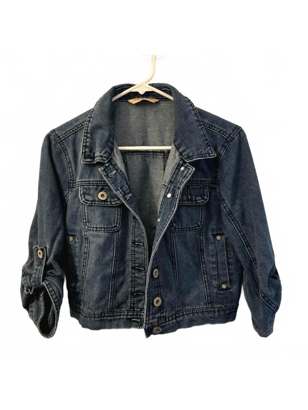 Highway Jeans Women’s Size L Cropped Denim Jacket Roll-Tab Sleeves Dark Wash